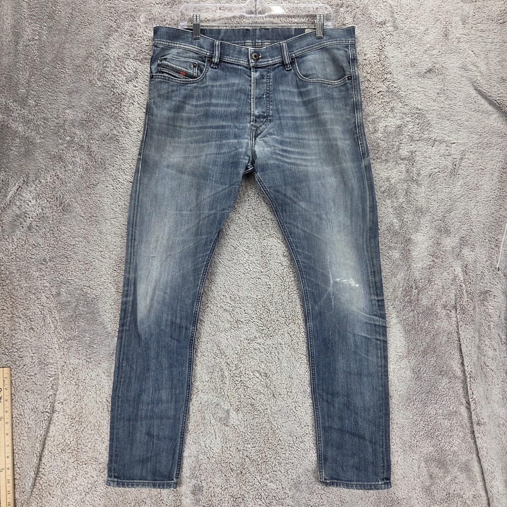 Diesel Jeans Mens 34x30 Blue Tepphar Slim Carrot Button Fly Medium Wash